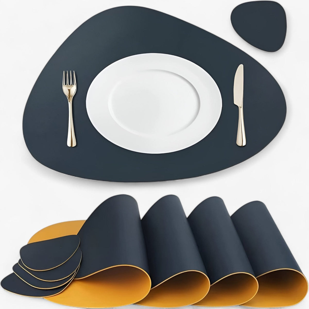 Premium Synthetic Leather Table Mats – Reversible Dining Set