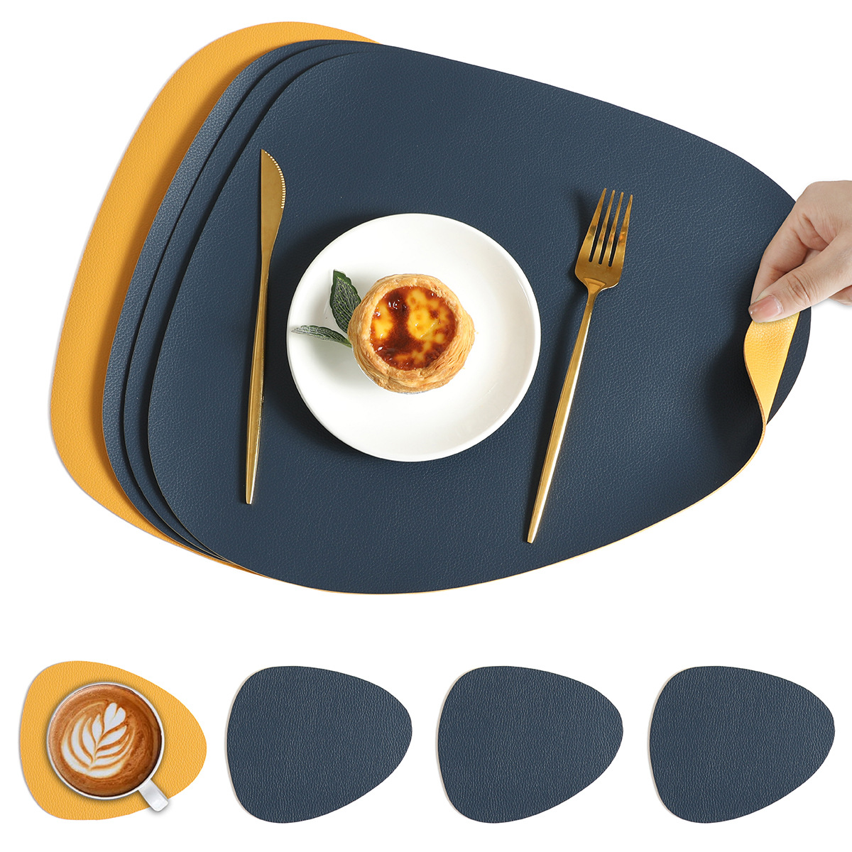 Premium Synthetic Leather Table Mats – Reversible Dining Set