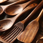 Natural Wood Kitchen Utensil Set with Teak Handle