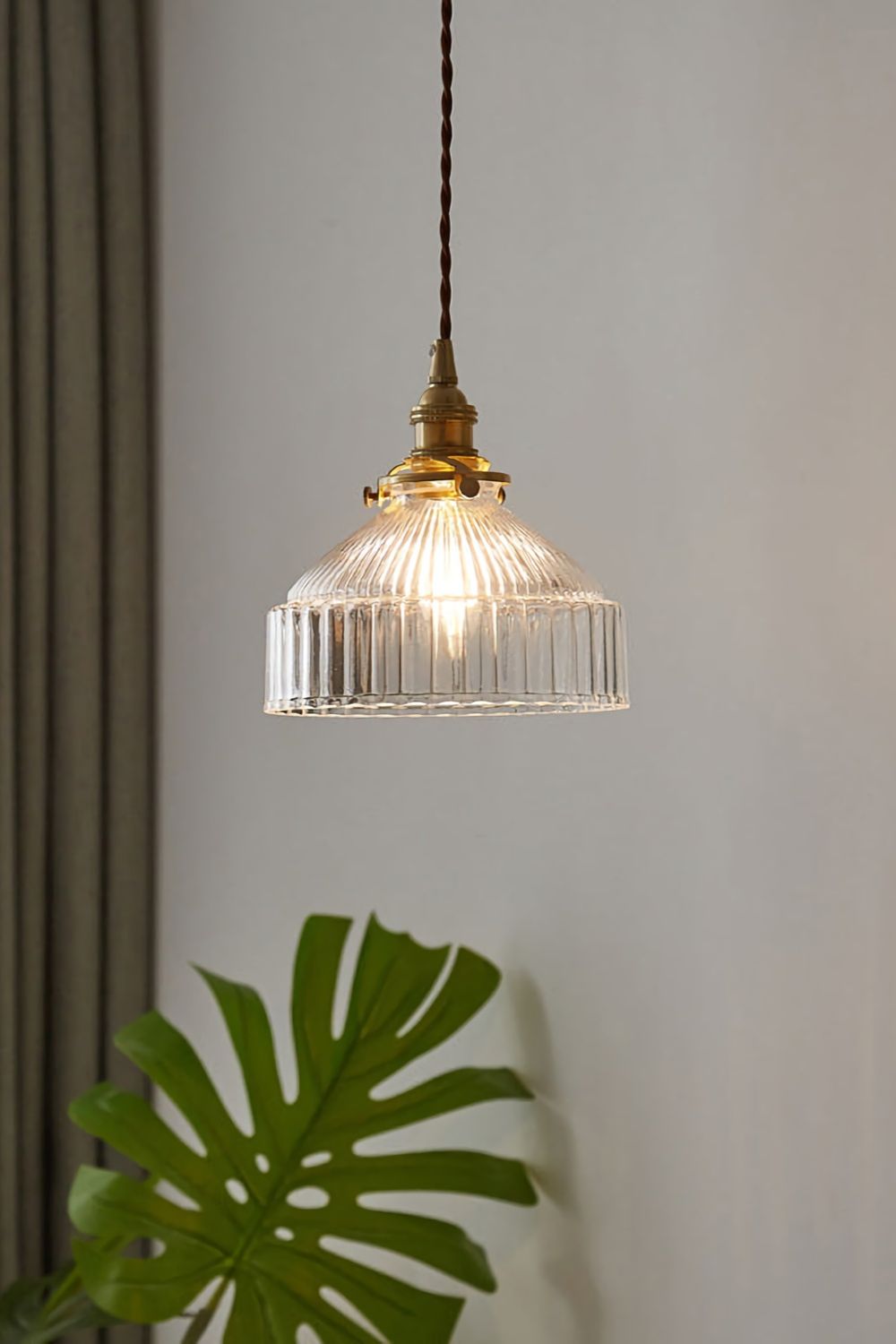 Glass & Brass Pendant Ceiling Light Fixture for Entryway, Bedroom & Living Room – Vintage Style E26 Socket
