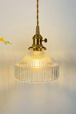 Glass & Brass Pendant Ceiling Light Fixture for Entryway, Bedroom & Living Room – Vintage Style E26 Socket