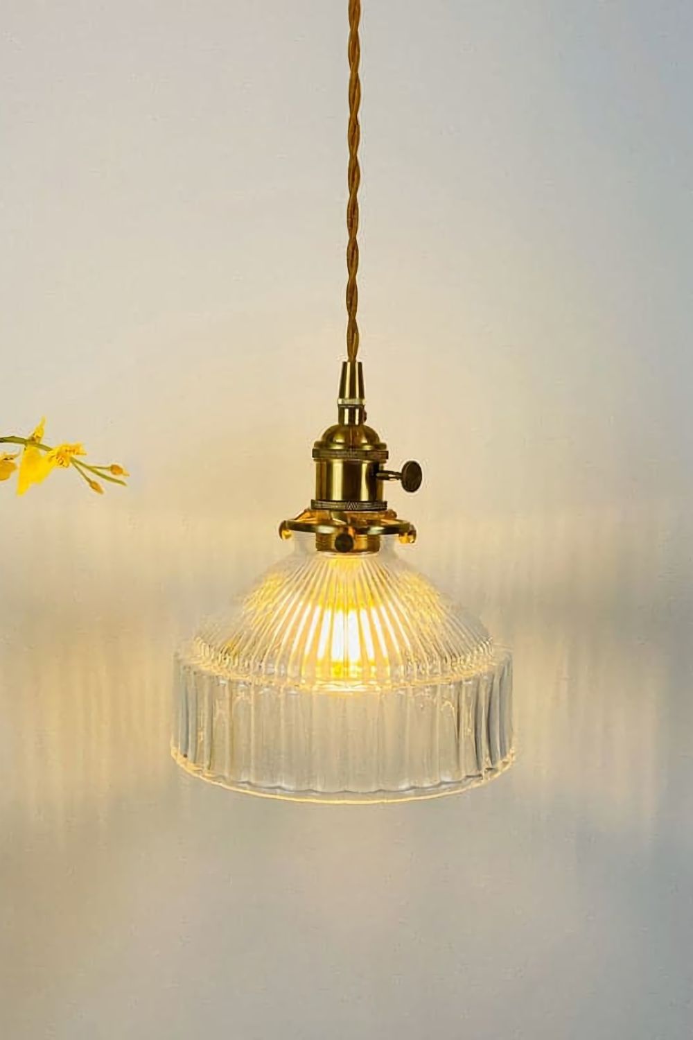 Glass & Brass Pendant Ceiling Light Fixture for Entryway, Bedroom & Living Room – Vintage Style E26 Socket