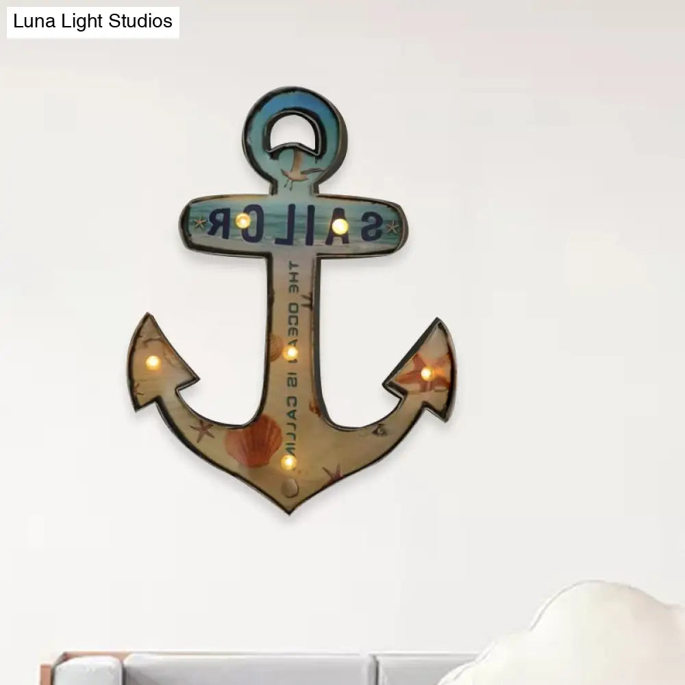 LED Novelty Wall Light Battery-Powered Metal Sign Sconce for Kids Room, Game Room & Man Cave – Beer, Car, Anchor Shaped Night Light