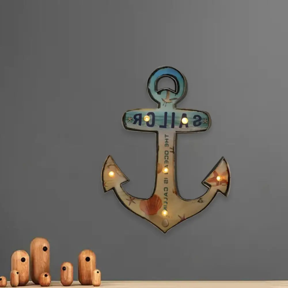 LED Novelty Wall Light Battery-Powered Metal Sign Sconce for Kids Room, Game Room & Man Cave – Beer, Car, Anchor Shaped Night Light