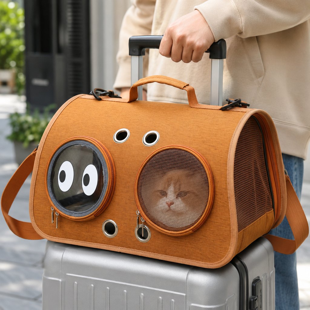 Dotisk Breathable Cat Travel Carrier for Road Trips & Vet Visits - Structured Foldable Soft-Sided Pet Bag