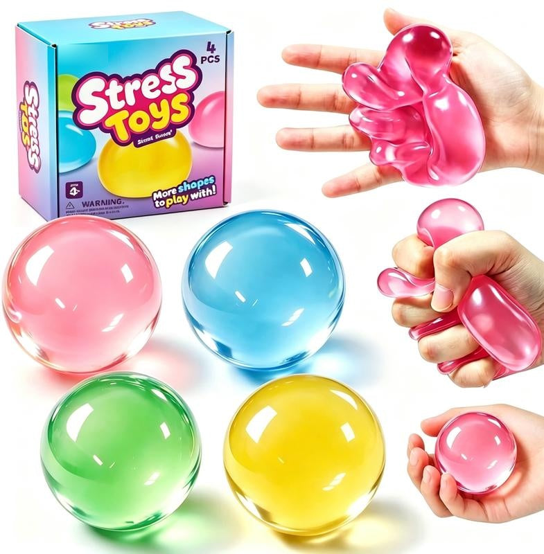 Coconut Oil Squishy 4-pack of translucent stress balls in a retail box