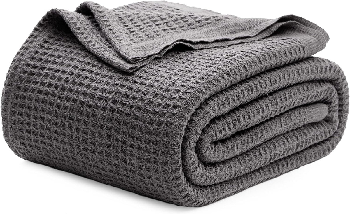 Pure Cotton Thermal Blanket – Queen 90×90 in – Textured Weave Layer for All Seasons – Lightweight & Breathable Throw for Bed or Sofa