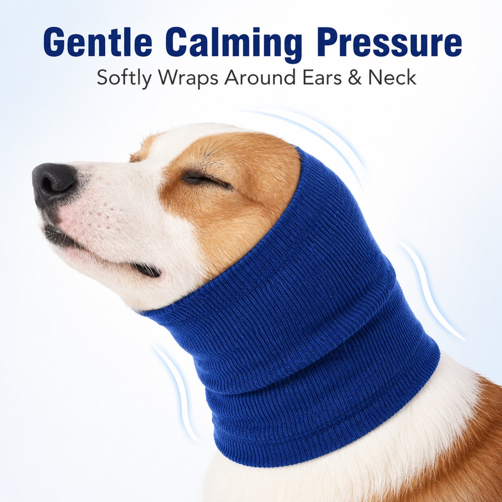 Dotisk Dog Calming Head Wrap for Thunder, Fireworks & Cold Walks - Soft Ear Coverage for Stressful Moments