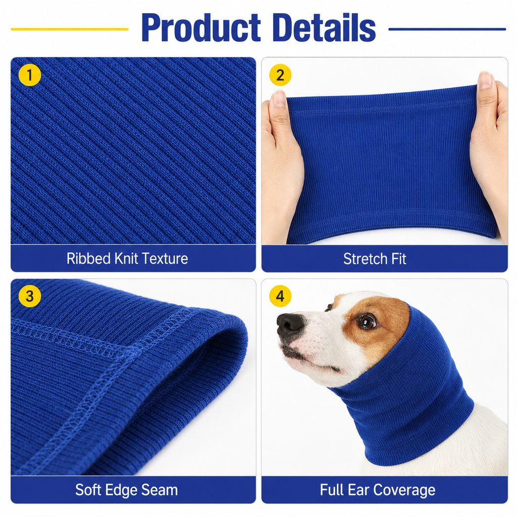 Dotisk Dog Calming Head Wrap for Thunder, Fireworks & Cold Walks - Soft Ear Coverage for Stressful Moments