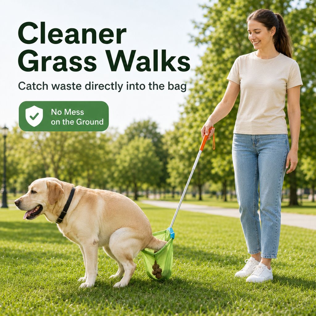 Dotisk Foldable Dog Poop Catcher for Walks - No-Bend Waste Pickup Tool with Telescopic Handle