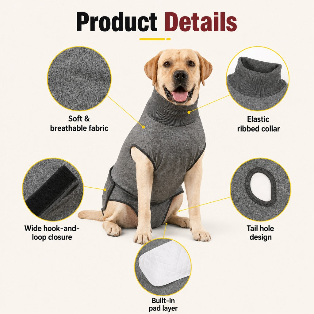 Dotisk Dog Recovery Suit with Pad Layer for Post-Surgery, Heat Cycles & Licking Protection