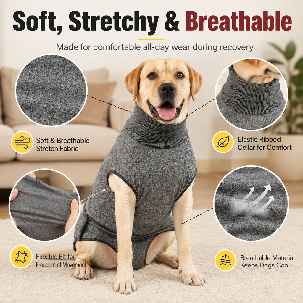 Dotisk Dog Recovery Suit with Pad Layer for Post-Surgery, Heat Cycles & Licking Protection