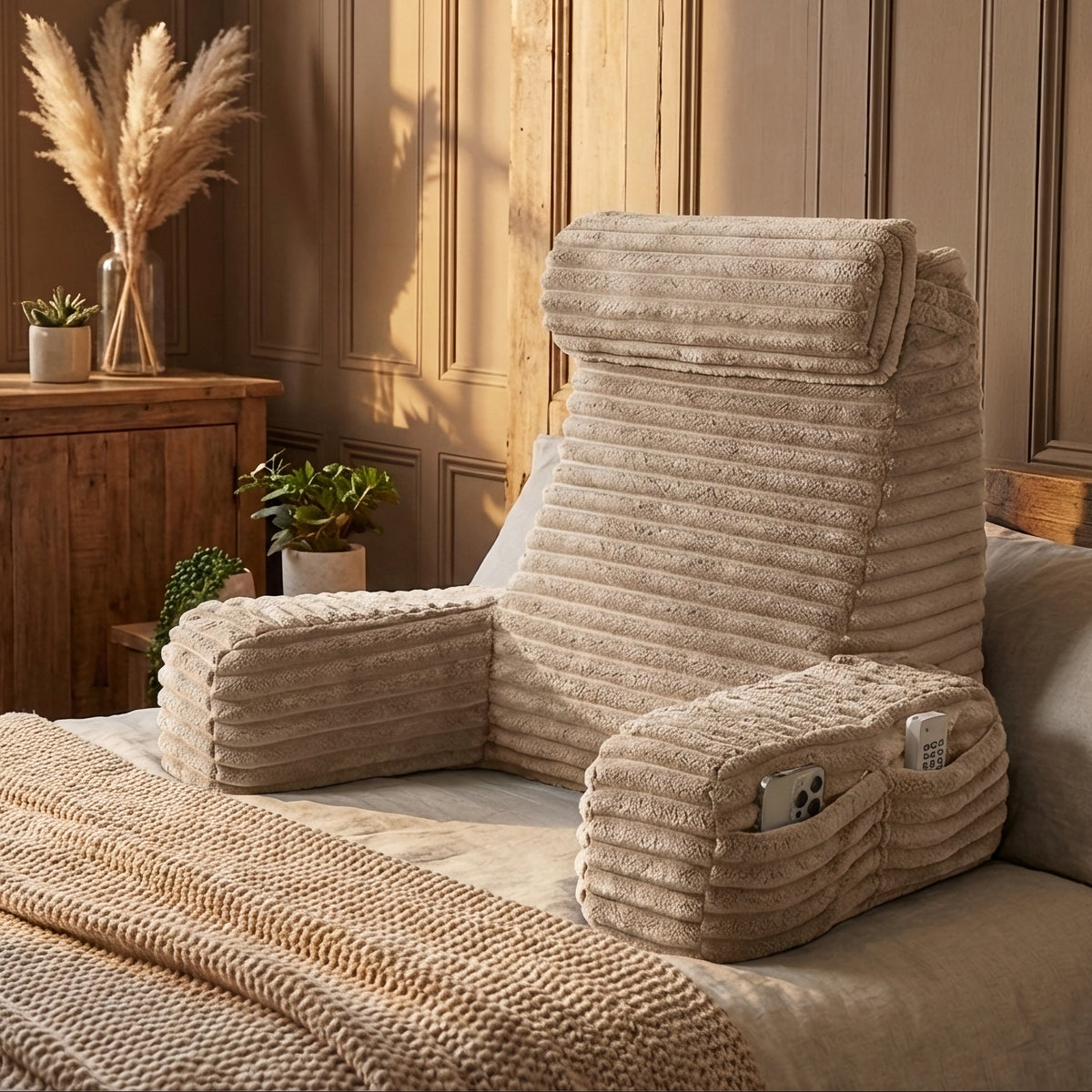 Luxury Backrest Pillow With Arms & Adjustable Headrest