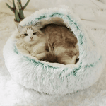 Hooded Cat Bed with Raised Rim – Plush Donut Nest for Anxious Cats, Semi-Enclosed Design for Security