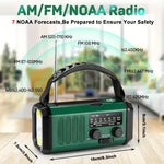 Emergency Hand Crank Weather Radio with 10000mAh Power Bank, Solar Charging, LED Flashlight, SOS Alarm for Camping Hiking Storms Blackouts