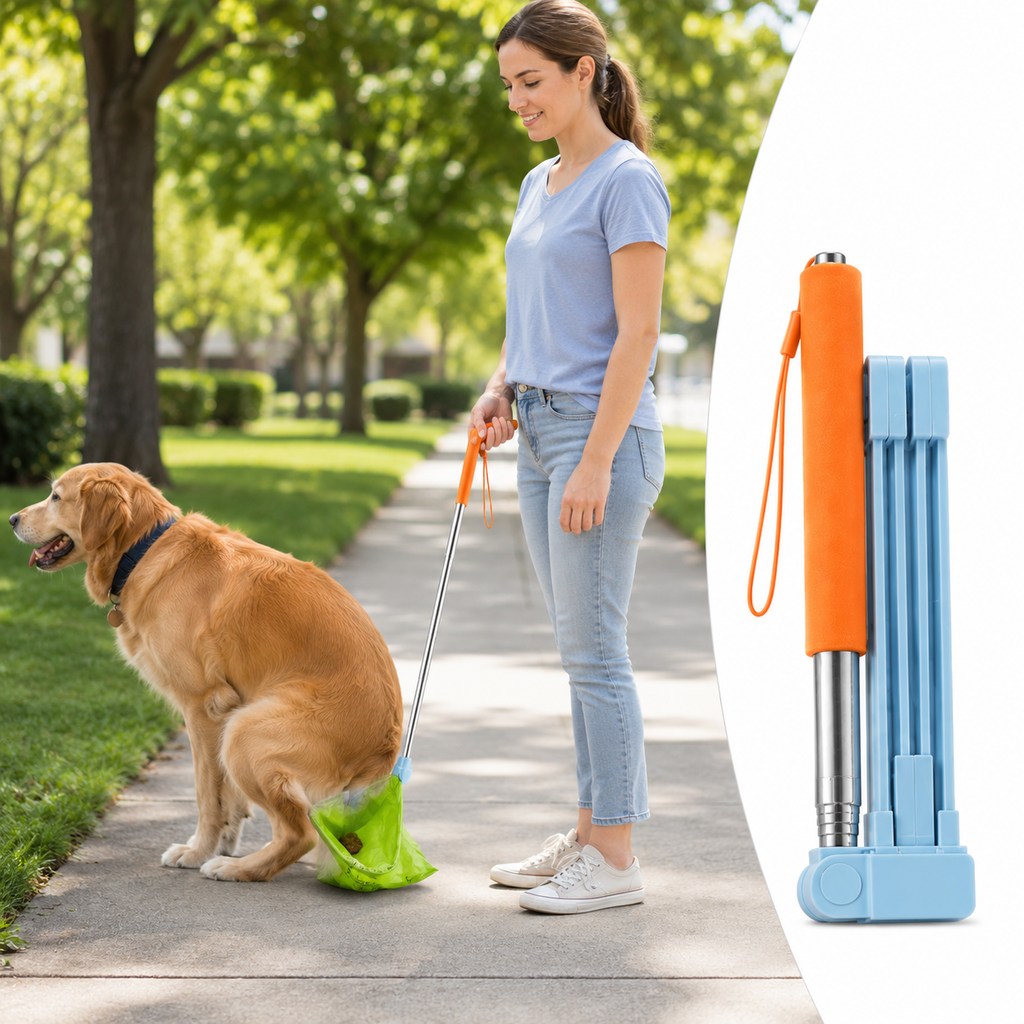 Dotisk Foldable Dog Poop Catcher for Walks - No-Bend Waste Pickup Tool with Telescopic Handle