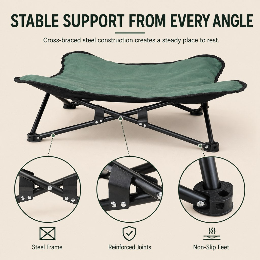 Dotisk Portable Folding Elevated Pet Bed for Dogs & Cats โ Padded Raised Cot for Camping, Patio & Home, Keeps Pets Off Cold, Damp & Hard Ground