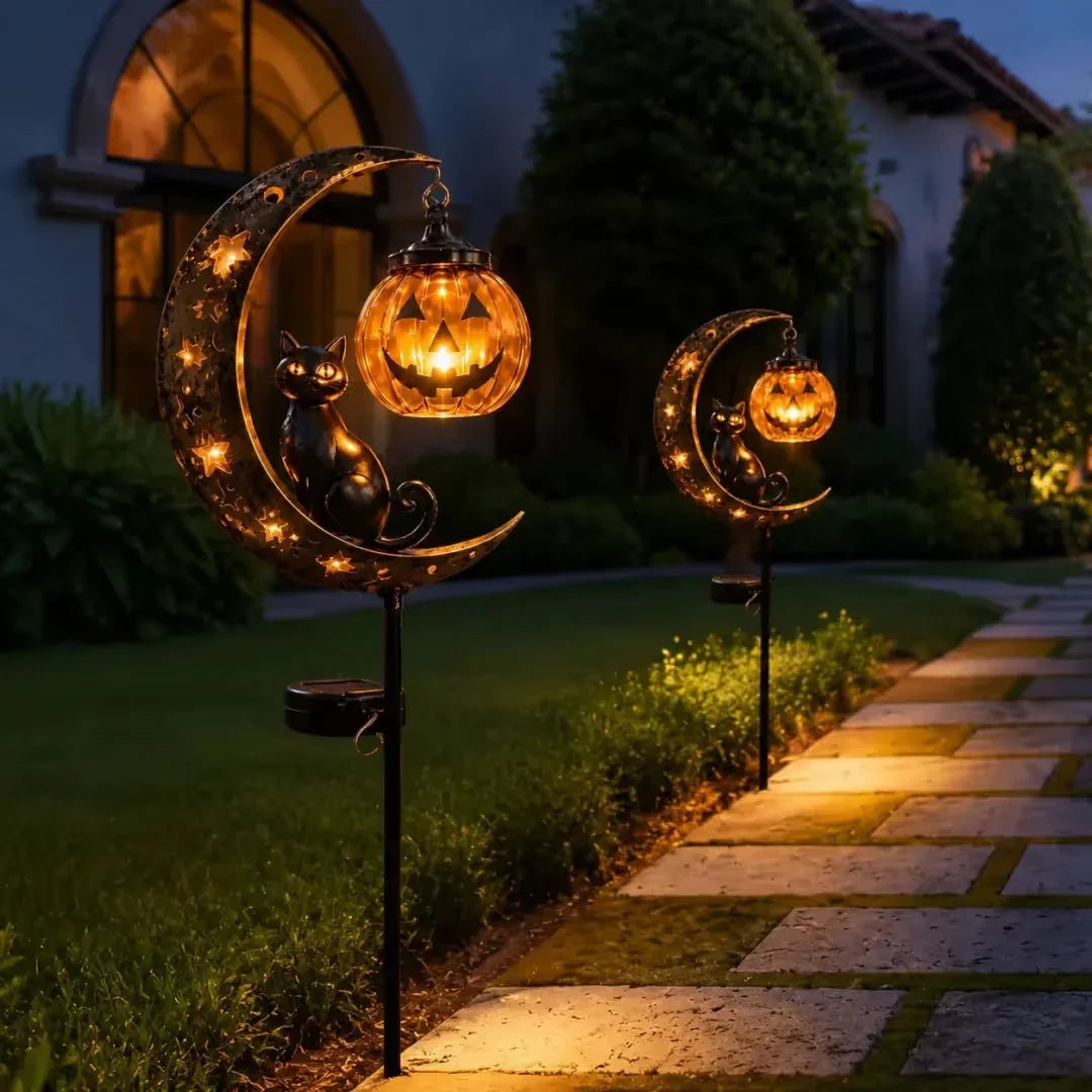 Pumpkin Moon Solar Garden Stake Light