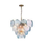 Layered Round Ceiling Fixture with Hand-Blown Sapphire Swirl Glass Discs for Dining Room & Entryway