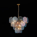 Layered Round Ceiling Fixture with Hand-Blown Sapphire Swirl Glass Discs for Dining Room & Entryway