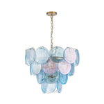 Layered Round Ceiling Fixture with Hand-Blown Sapphire Swirl Glass Discs for Dining Room & Entryway
