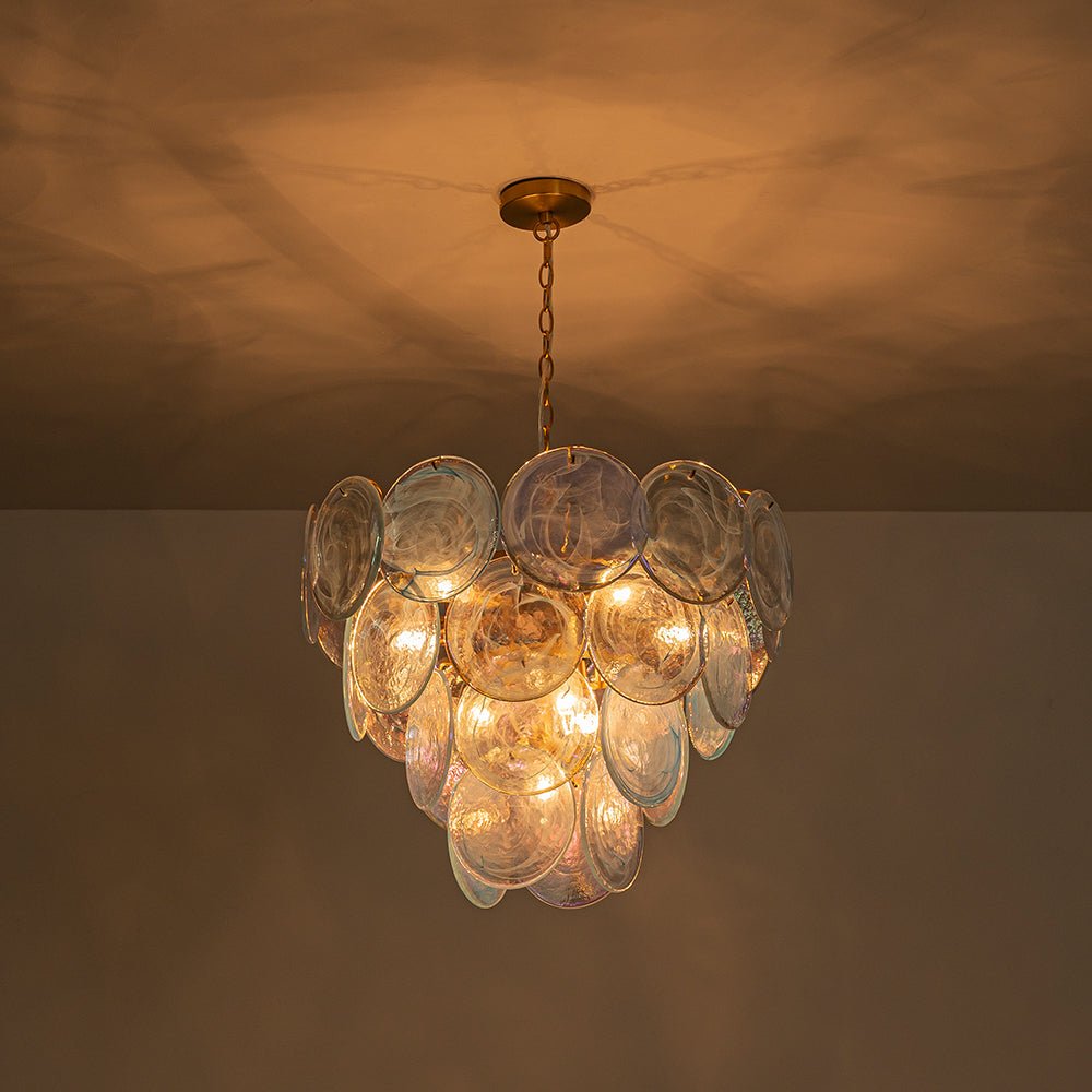Layered Round Ceiling Fixture with Hand-Blown Sapphire Swirl Glass Discs for Dining Room & Entryway
