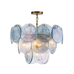 Layered Round Ceiling Fixture with Hand-Blown Sapphire Swirl Glass Discs for Dining Room & Entryway