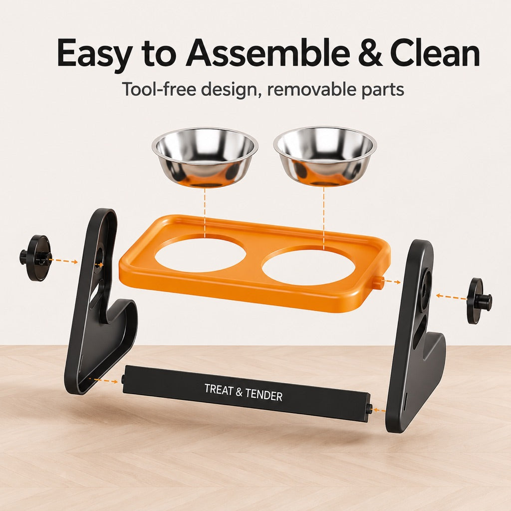 Dotisk Adjustable Elevated Stainless Steel Pet Bowls for Cats & Small Dogs - Tilted Feeding Station for Easier Mealtime & Less Floor Mess