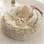 Hooded Cat Bed with Raised Rim – Plush Donut Nest for Anxious Cats, Semi-Enclosed Design for Security