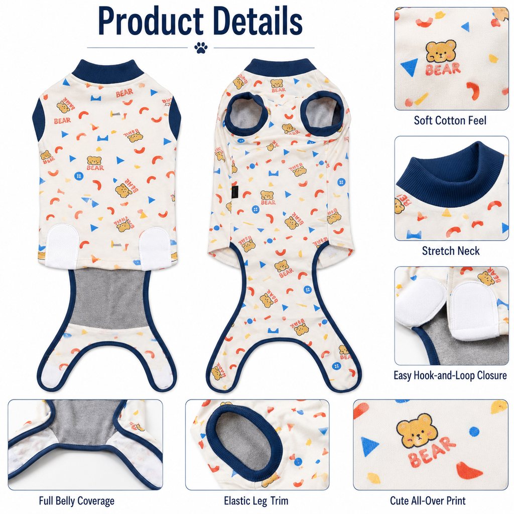 Dotisk Dog Recovery Suit for Post-Surgery Belly Protection - Soft Cone Alternative Onesie for Spay, Neuter & Anti-Lick Care