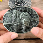 Oval Bull Skull Belt Buckle with Hidden Knife