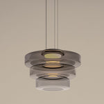 Layered Glass Dome Hanging Lamp 18 in Smoky Gray LED for Kitchen Island Dining Room Ceiling Fixture Adjustable Cord Modern Minimalist Style