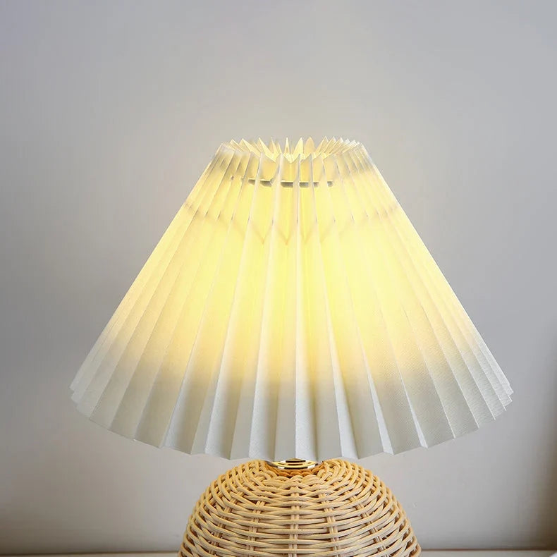 Boho Rattan Pleated Cone Table Lamp