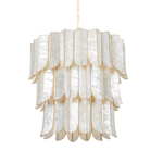 Tiered Shell Chandelier with Cascading Panels in Antique Gold 7-Light Fixture for Living & Dining Room