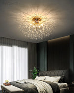 Flush Mount Ceiling Light with Crystal Dandelion Design – 16 in Gold & Silver Fixture for Bedroom, Hallway, Bathroom