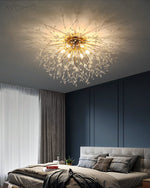 Flush Mount Ceiling Light with Crystal Dandelion Design – 16 in Gold & Silver Fixture for Bedroom, Hallway, Bathroom