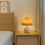 Boho Rattan Pleated Cone Table Lamp