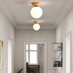 Globe Glass Ceiling Light with Wood Grain Finish – Modern Flush Mount & Pendant Option for Living Room, Bedroom, Hallway – E14 Socket