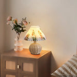 Boho Rattan Pleated Cone Table Lamp