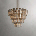 Circular Glass Panel Statement Chandelier 38-60 Inch Multi-Light Fixture for Dining Room Foyer High Ceiling Steel Frame Hanging Light