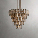 Circular Glass Panel Statement Chandelier 38-60 Inch Multi-Light Fixture for Dining Room Foyer High Ceiling Steel Frame Hanging Light