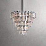Circular Glass Panel Statement Chandelier 38-60 Inch Multi-Light Fixture for Dining Room Foyer High Ceiling Steel Frame Hanging Light