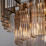 Oval Glass Panel Chandelier with Metal Frame 4-17 Lights Adjustable Height for Dining Room & Entryway