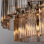 Oval Glass Panel Chandelier with Metal Frame 4-17 Lights Adjustable Height for Dining Room & Entryway