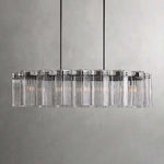 Oval Glass Panel Chandelier with Metal Frame 4-17 Lights Adjustable Height for Dining Room & Entryway
