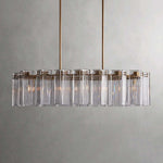 Oval Glass Panel Chandelier with Metal Frame 4-17 Lights Adjustable Height for Dining Room & Entryway