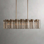Oval Glass Panel Chandelier with Metal Frame 4-17 Lights Adjustable Height for Dining Room & Entryway
