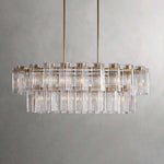 Oval Glass Panel Chandelier with Metal Frame 4-17 Lights Adjustable Height for Dining Room & Entryway