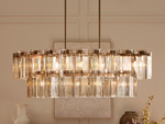 Oval Glass Panel Chandelier with Metal Frame 4-17 Lights Adjustable Height for Dining Room & Entryway