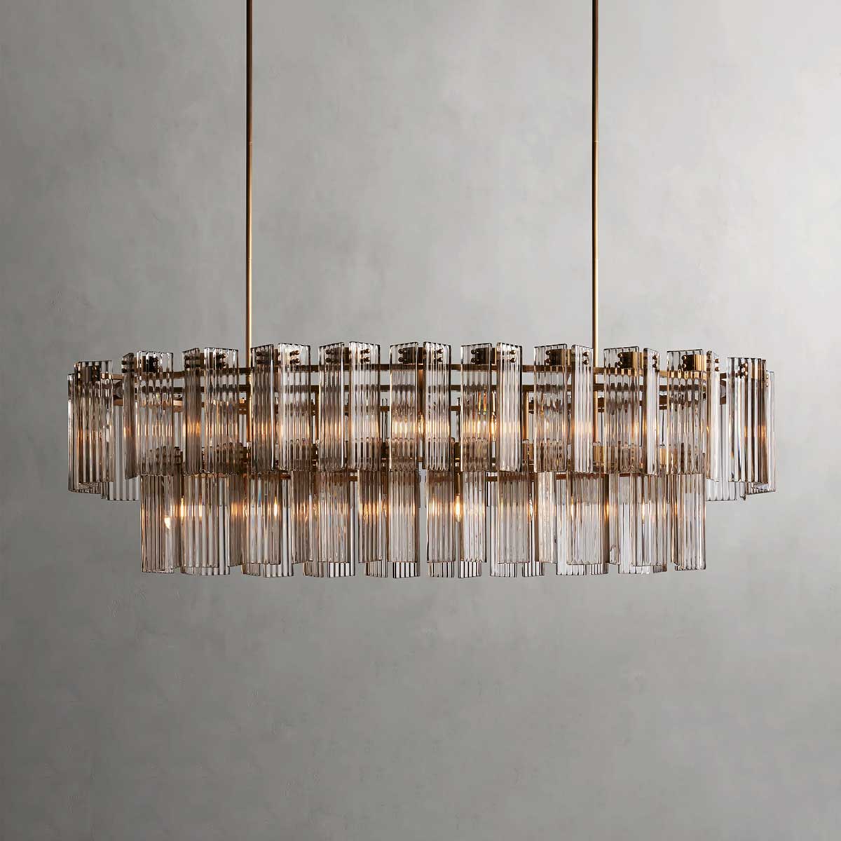 Oval Glass Panel Chandelier with Metal Frame 4-17 Lights Adjustable Height for Dining Room & Entryway